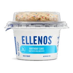 birthday cake 6oz Ellenos birthday cake front of cup