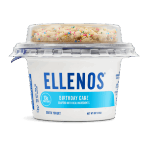 Ellenos birthday cake front of cup