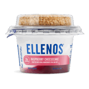 Ellenos raspberry cheesecake front of cup
